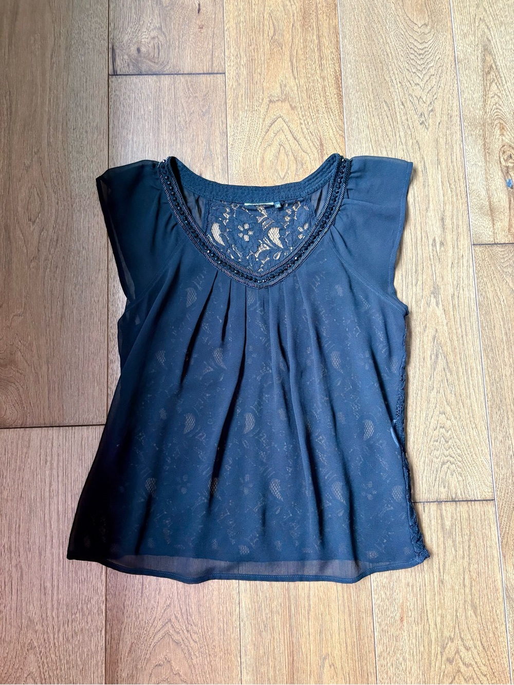 Women's Black Lace Flutter Sleeve Blouse